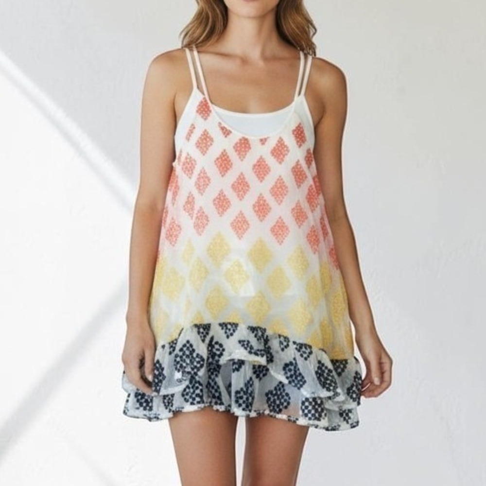 Democracy Womens L Multi Color Diamond Print Ruffle Hem Tank Top B97862P3E NWT